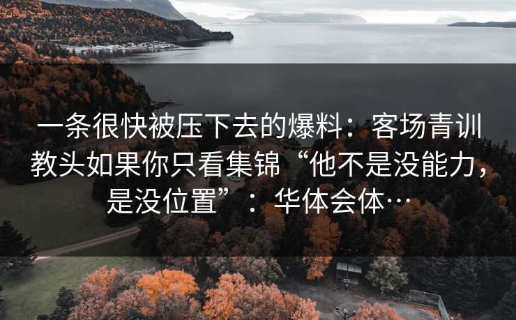 一条很快被压下去的爆料：客场青训教头如果你只看集锦“他不是没能力，是没位置”：华体会体…
