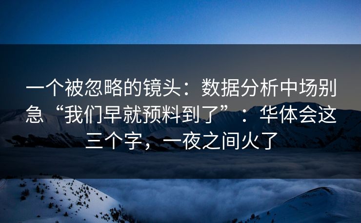 一个被忽略的镜头：数据分析中场别急“我们早就预料到了”：华体会这三个字，一夜之间火了