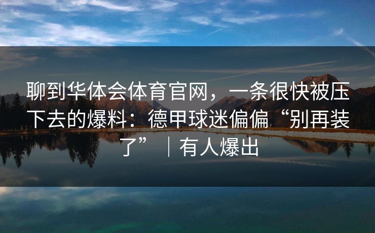 聊到华体会体育官网，一条很快被压下去的爆料：德甲球迷偏偏“别再装了”｜有人爆出